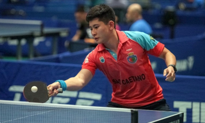 Luca Kumahara em ação no Campeonato Brasileiro, sua primeira competição no tênis de mesa masculino