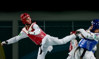 Paulo Ricardo Melo durante luta no Grand Prix Final de taekwondo