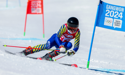 Arthur Padilha durante descida do slalom gigante do esqui alpino nos Jogos Olímpicos de Inverno da Juventude de Gangwon-2024