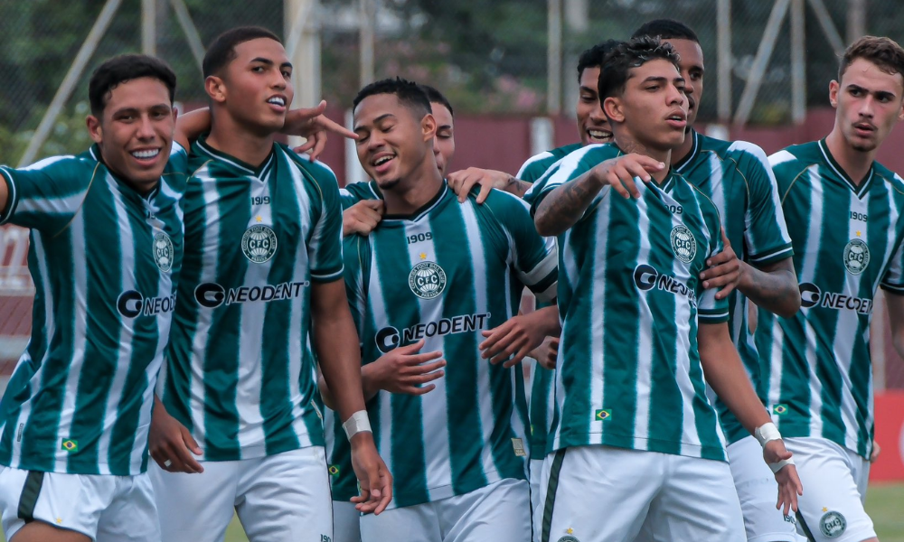 Jogadores do Coritiba comemoram juntos gol contra o Monte Azul pela Copinha 2024