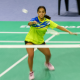 Juliana Viana em ação no badminton; Jonathan Matias