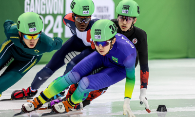 Lucas Koo em ação na patinação velocidade em Gangwon-2024