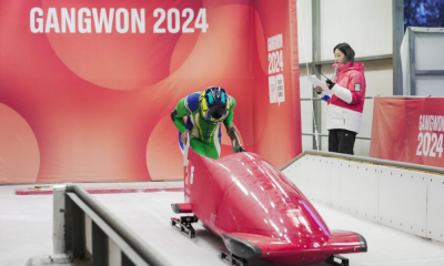 Luís Filipe Seixas em ação no monobob do bobsled dos Jogos Olímpicos de Inverno da Juventude de Gangwon-2024; Eduardo Strapasson no skeleton