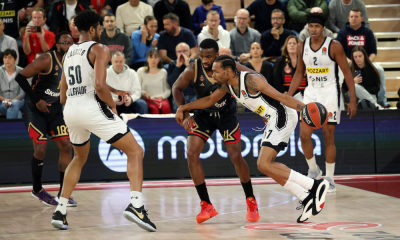 Bruno Caboclo faz marcação em duelo do Partizan contra o Monaco na Euroliga de basquete