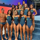 Atletas da seleção brasileira de nado artístico pousam para foto antes do mundial de esportes aquáticos de doha; natação e saltos ornamentais