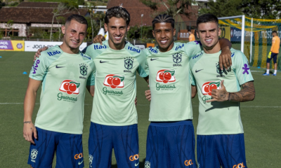 Bruno Gomes, Marlon Gomes, Andrey e Gabriel Pec em treinamento da Seleção Brasileira Pré-Olímpica