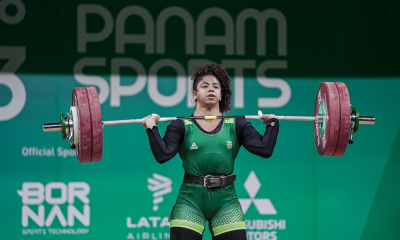 Laura Amaro competindo no levantamento de peso dos Jogos Pan-Americanos de Santiago-2023