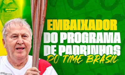 Arte de Zico como embaixador do programa de padrinhos do Time Brasil em Paris 2024