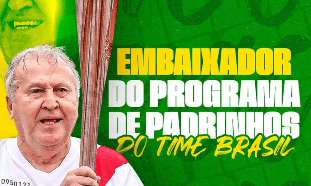 Arte de Zico como embaixador do programa de padrinhos do Time Brasil em Paris 2024