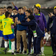 Jogadoras do Brasil comemorando gol na Copa Ouro feminina de futebol
