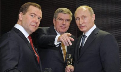 Thomase Bach, Vladimir Puttin e Dmitri Medvedev