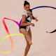 Babi Domingos durante participação na fita da Copa do Mundo de ginástica rítmica; Maria Alexandre também competiu