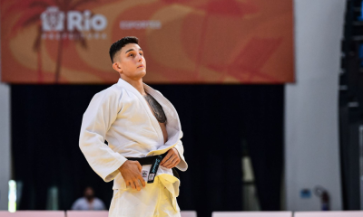 Guilherme Schimidt, com judogi branco, no Campeonato Pan-Americano e da Oceania de judô