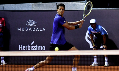 Marcelo Melo em ação no Masters de Madri de tênis; Thiago Monteiro