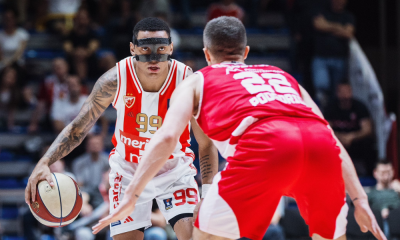 Yago com máscara em reestreia pelo Estrela Vermelha na ABA League de basquete