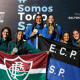 Giovanna Pedroso e Ingrid Oliveira (no centro) com a medalha de ouro do Troféu Brasil (Satiro Sodré/Saltos Brasil)