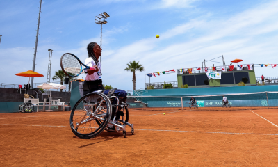 Ymanitu Silva em ação na Copa do Mundo de tênis em cadeira de rodas por equipes