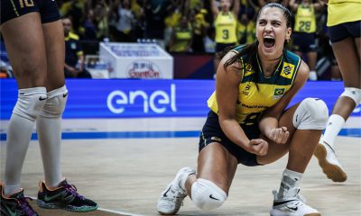 Júlia Kudiess em ação em Brasil e Estados Unidos pela Liga das Nações de vôlei feminino - ela teve lesão de LCA confirmada