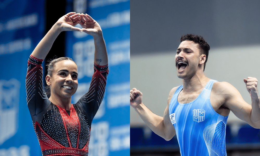 Camilla Gomes e Rayan Castro no Brasileiro de Ginástica de Trampolim. Eles vão para Paris-2024
