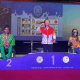 Lara Lima no pódio da Copa do Mundo de Tbilisi de halterofilismo