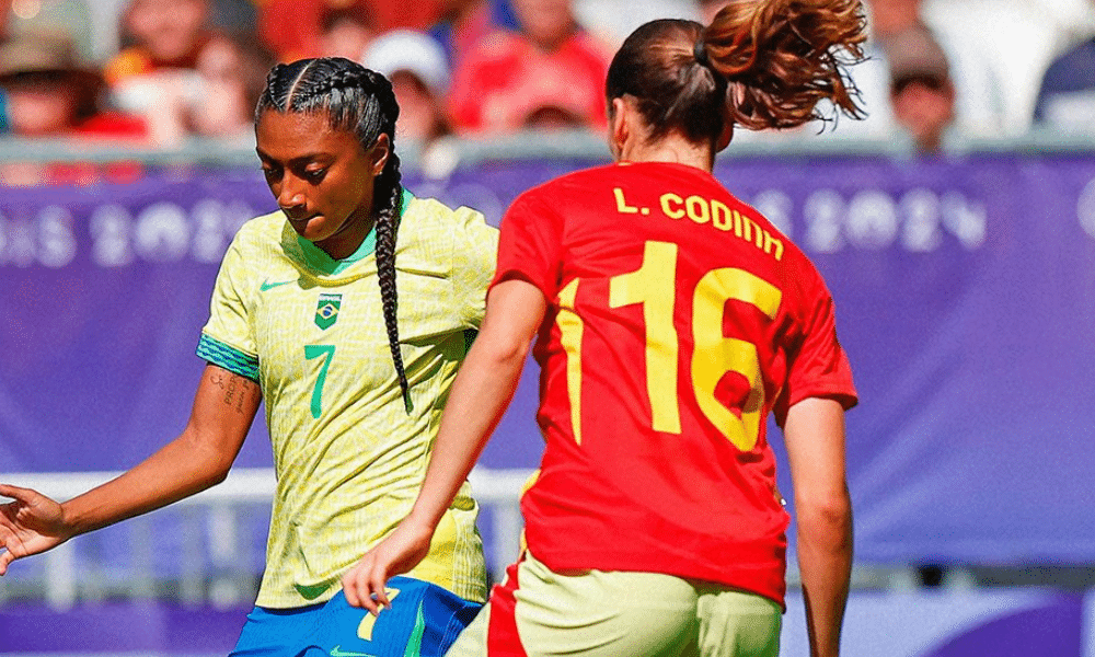 Duelo entre Brasil e Espanha, válido pela terceira rodada do futebol feminino nos Jogos Olímpicos de Paris-2024 (Reprodução/Twitter/@SelecaoFeminina)