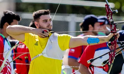 Matheus Zwick Ely em prova da Copa do Mundo de tiro com arco em Madri