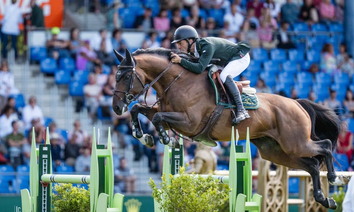 Montando Dinozo Imperio Egípcio, Stephan Barcha ficou a menos de um segundo da vitória na prova de velocidade em Aachen