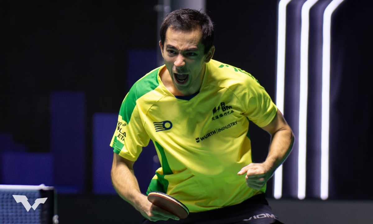 Hugo Calderano na semifinal do WTT Star Contender Foz do Iguaçu tênis de mesa WTT Champions Macau