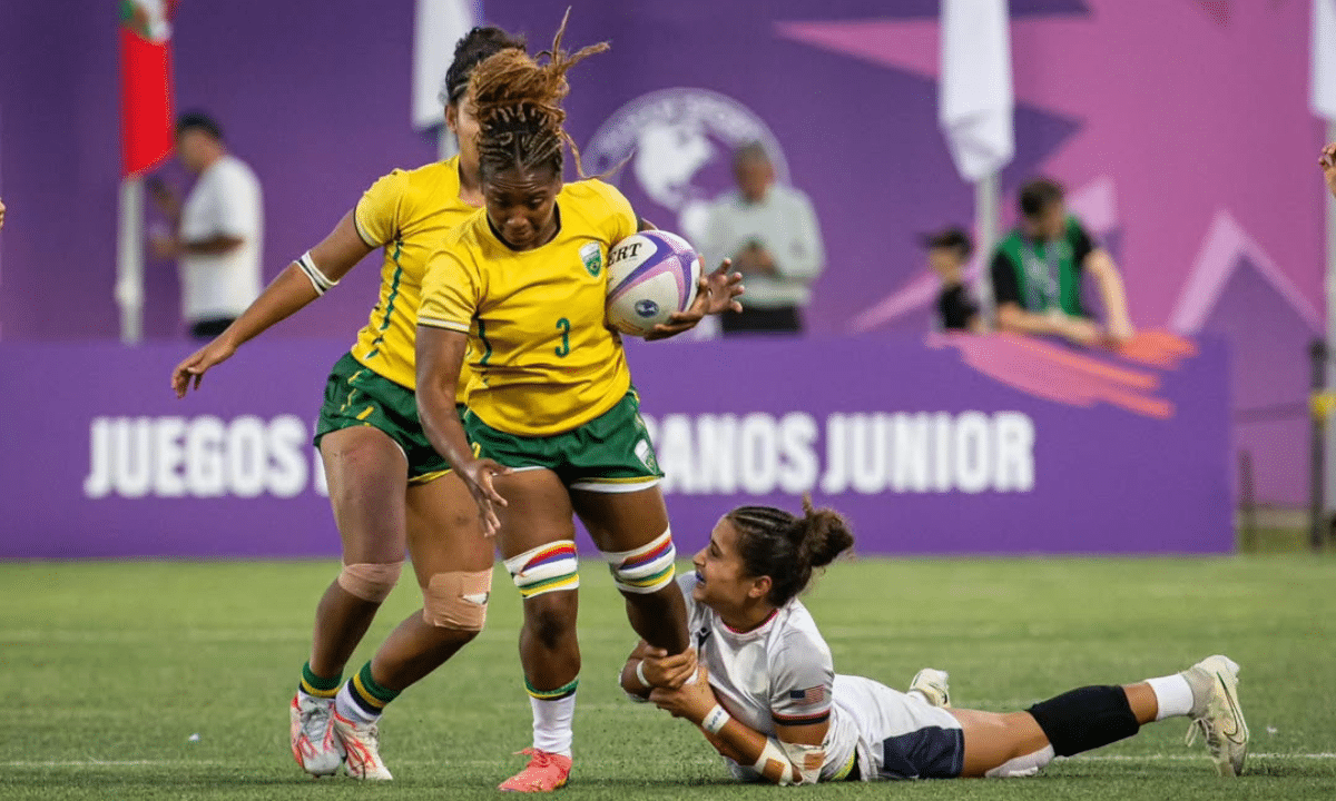 Raylanne Nascimento em jogo das Yarinhas do rugby sevens nos Jogos Pan-Americanos Júnior Assunção-2025