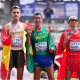 Caio Bonfim com os medalhistas dos 20km da marcha atlética do Mundial de Atletismo