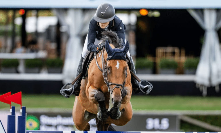 Stephanie Macieira em prova de hipismo saltos na Bélgica