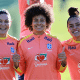 Jogadoras da seleção brasileira em treino antes do jogo contra a Noruega