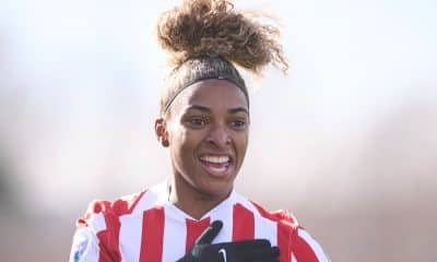 Na imagem, Luany Rosa comemorando seu gol, que foi o segundo do Atlético de Madrid.