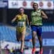 A velocista Thalita Simplício e o guia Felipe Veloso durante prova do Mundial de atletismo em Nova Déli | Foto: Alessandra Cabral/CPB