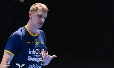 Anton Källberg, da Suécia, no Campeonato Mundial de Tênis de Mesa por Equipes