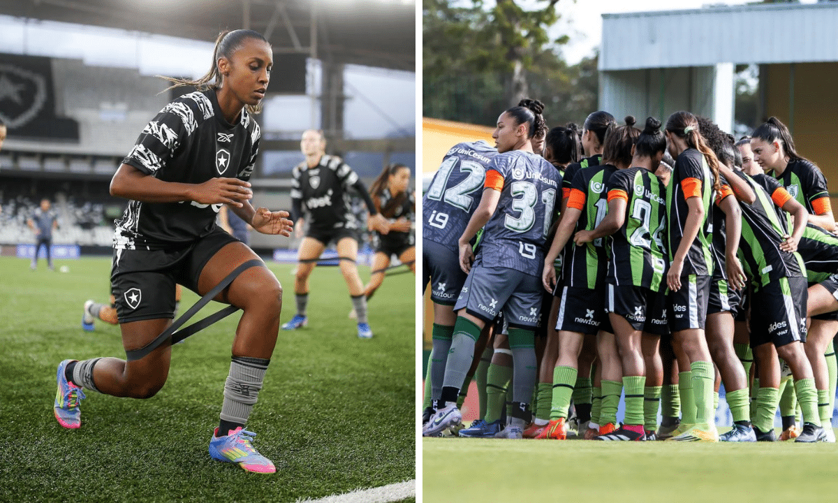Botafogo e América-MG estão na parte debaixo da tabela do Brasileiro Feminino A1 (Fotos: Arthur Barreto/ BFR e Felipe Deslandes/Onefoto)