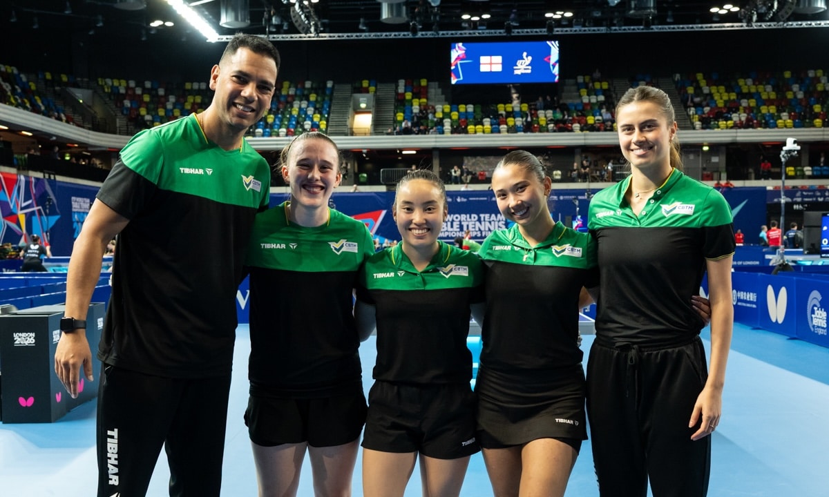 Bruna Takahashi, Giulia Takahashi, Laura Watanabe e Victoria Strassburger no Mundial de Tênis de Mesa por Equipes
