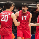 Matt Anderson, Jake Hanes e jogadores dos EUA comemoram vitória sobre a Turquia na Liga das Nações de Vôlei (VNL) (Foto: Volleyball World)
