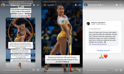 Na imagem, sequência de stories no Instagram sobre condições de saúde de Geovanna Santos.