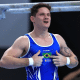 Diogo Soares nas barras paralelas no Pan-Americano de ginástica artística
