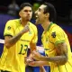 Douglas Souza comemorando um ponto na vitória do Brasil sobre a Sérvia pela Liga das Nações de Vôlei (VNL)