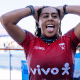 Tya Zebrowski na etapa de Saquarema da Liga Mundial de Surfe (WSL) 2026 (Foto: WSL/Ana Catarina)