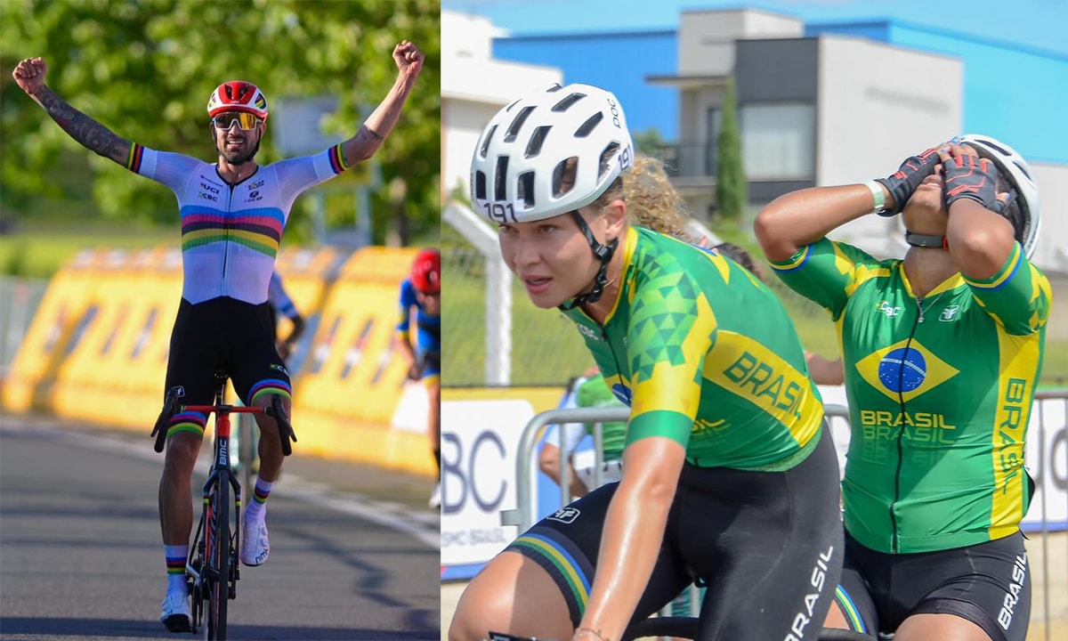 Nas imagens, Lauro Chaman e Viviane Soares, junto de sua atleta-guia, Lara Marinho, comemorando suas vitórias.
