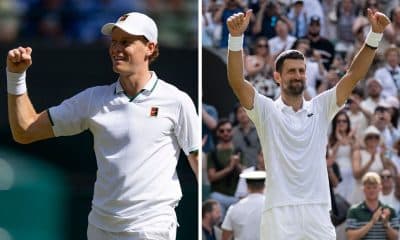 Jannik Sinner e Novak Djokovic em Wimbledon 2026