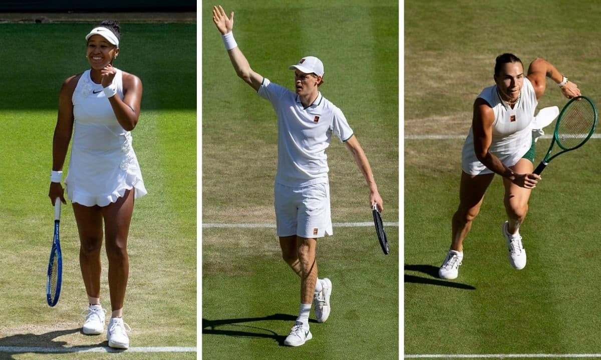 Naomi Osaka, Jannik Sinner e Aryna Sabalenka em Wimbledon
