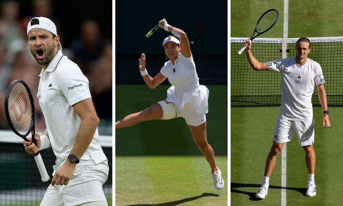 Grigor Dimitrov, Alexandra Eala e Alexander Zverev em Wimbledon