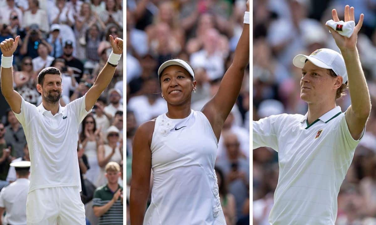 Novak Djokovic, Naomi Osaka e Jannik Sinner em Wimbledon