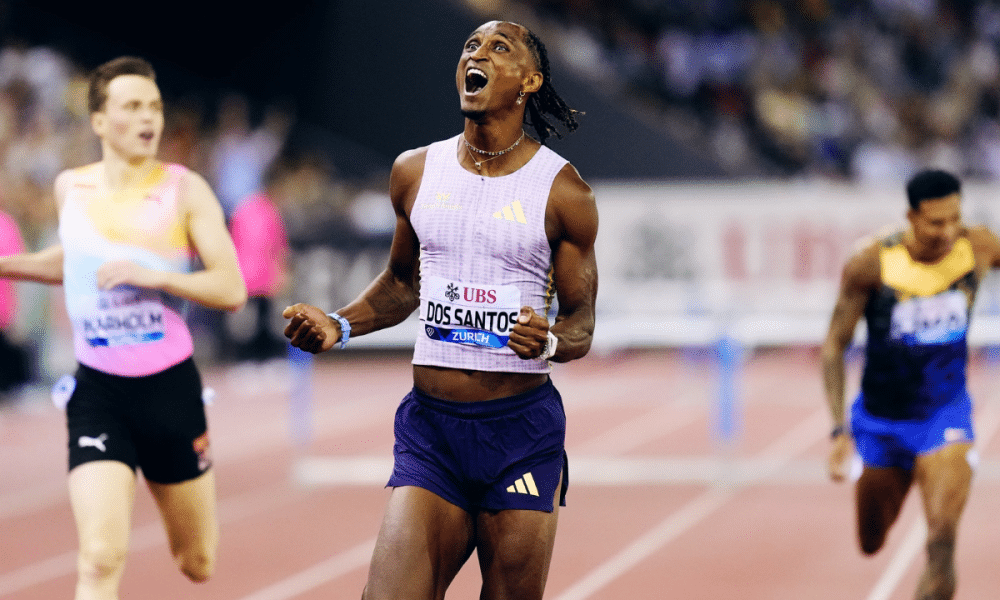 Alison dos Santos, o Piu, conquistou a vitória, o recorde mundial e alta premiação em dinheiro com o título na prova dos 400m com barreiras em Zurique (Foto: Diamond League/Isaac Shaw)
