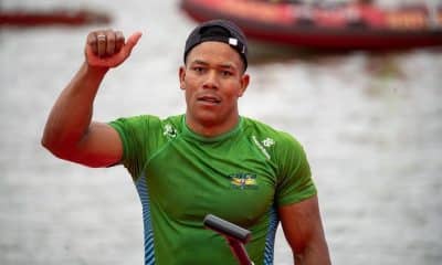 Gabriel Nascimento após a final do C1 200m no Campeonato Mundial de Canoagem Velocidade