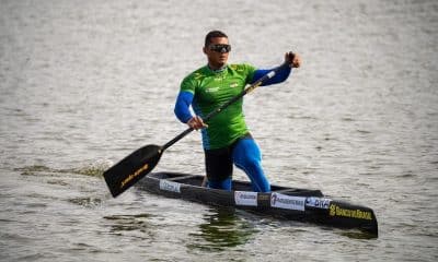 Isaquias Queiroz na prova do C1 500m no Campeonato Mundial de Canoagem Velocidade